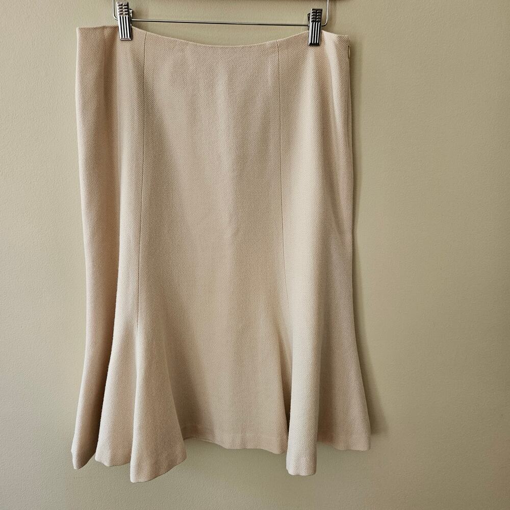 Vintage Lauren Ralph Lauren Wool Skirt Size 8 Cream Midi Preppy Trumpet Paneled